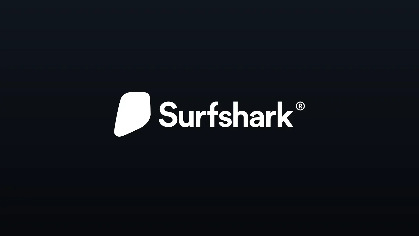 Marca Surfshark em branco centralizada sobre fundo escuro com gradiente vertical