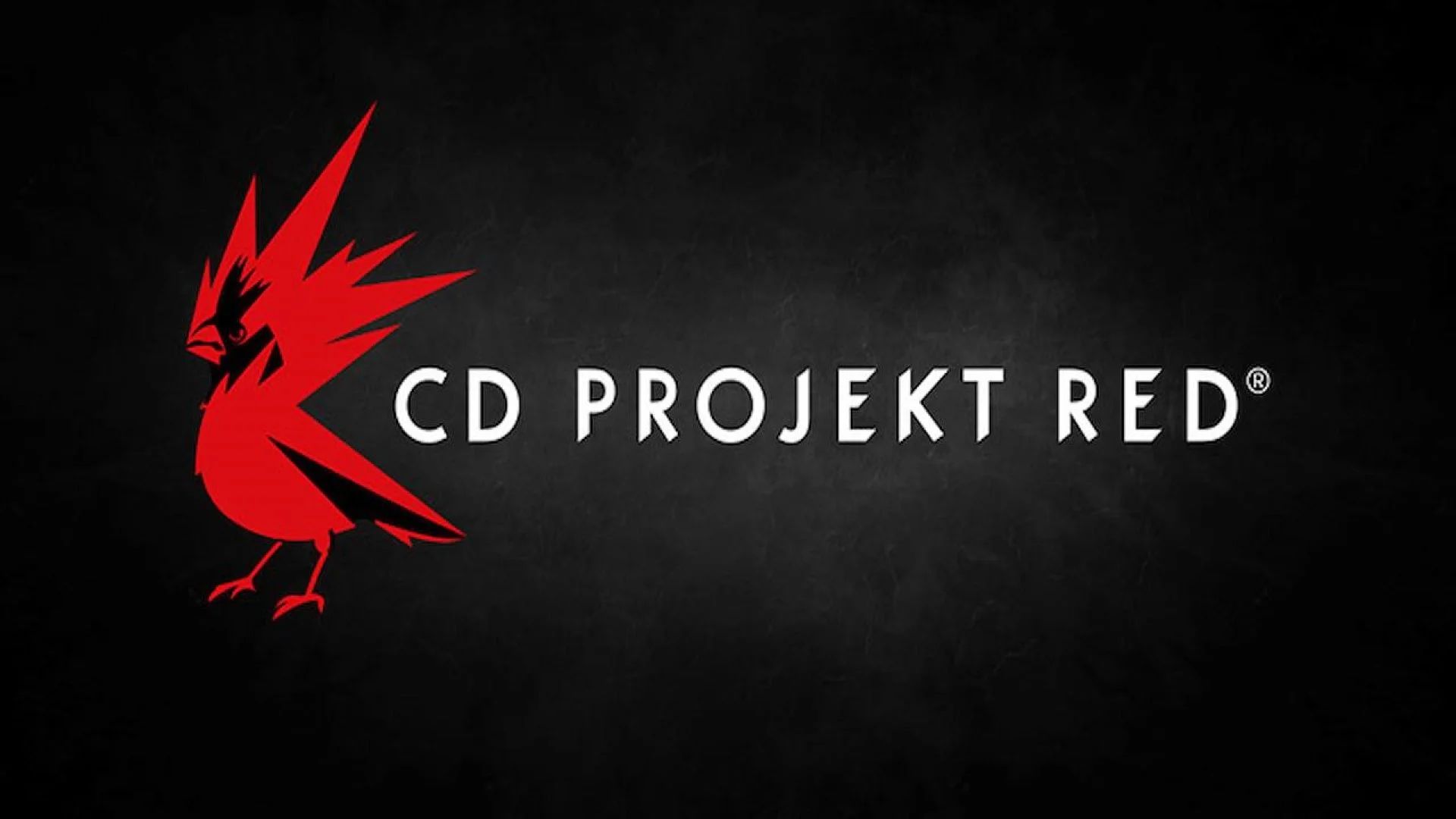 White CD Projekt Red logo next to a stylized red bird, on a textured black background.