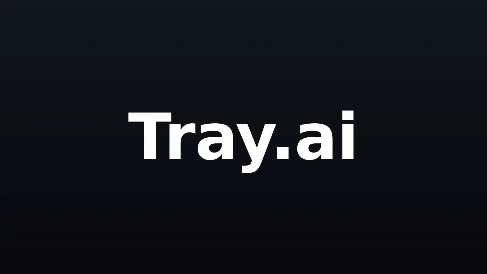 Wordmark da Tray.ai em branco, centralizado sobre fundo escuro com gradiente sutil