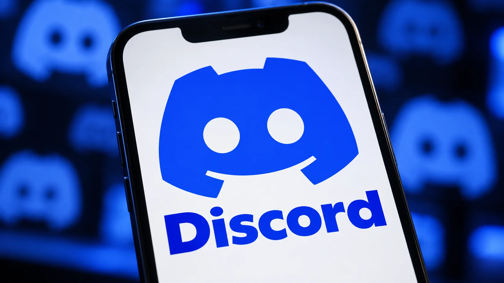 Discord logo displayed prominently on a smartphone screen.