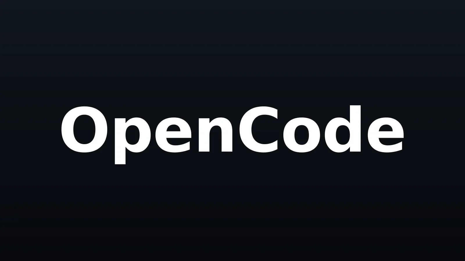 Wordmark OpenCode em branco sobre fundo escuro gradiente