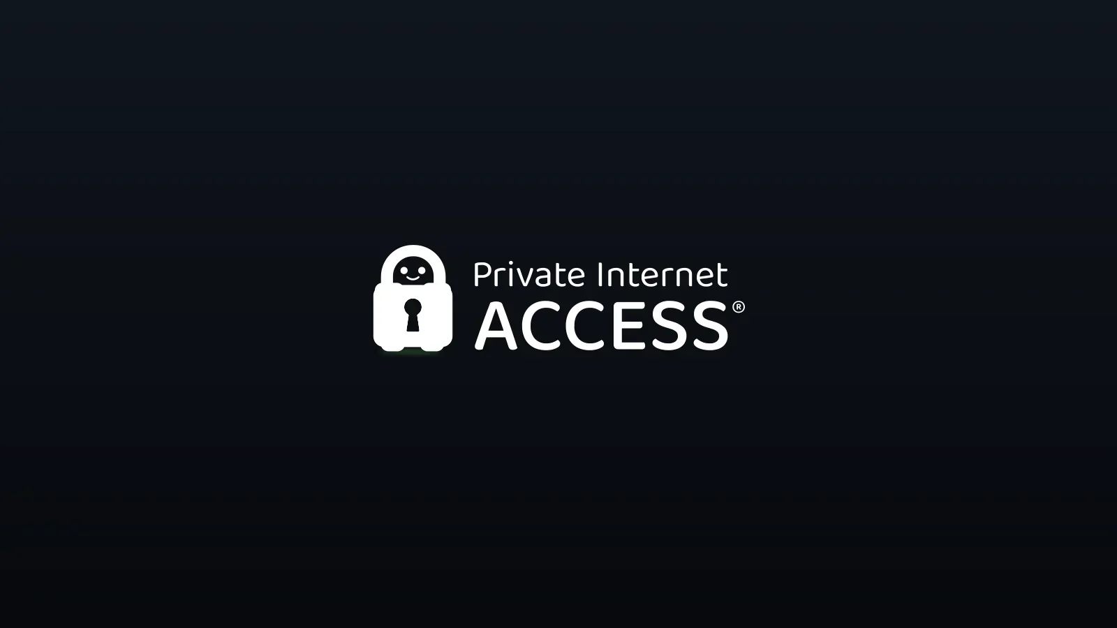 Marca Private Internet Access em branco centralizada sobre fundo escuro com gradiente vertical