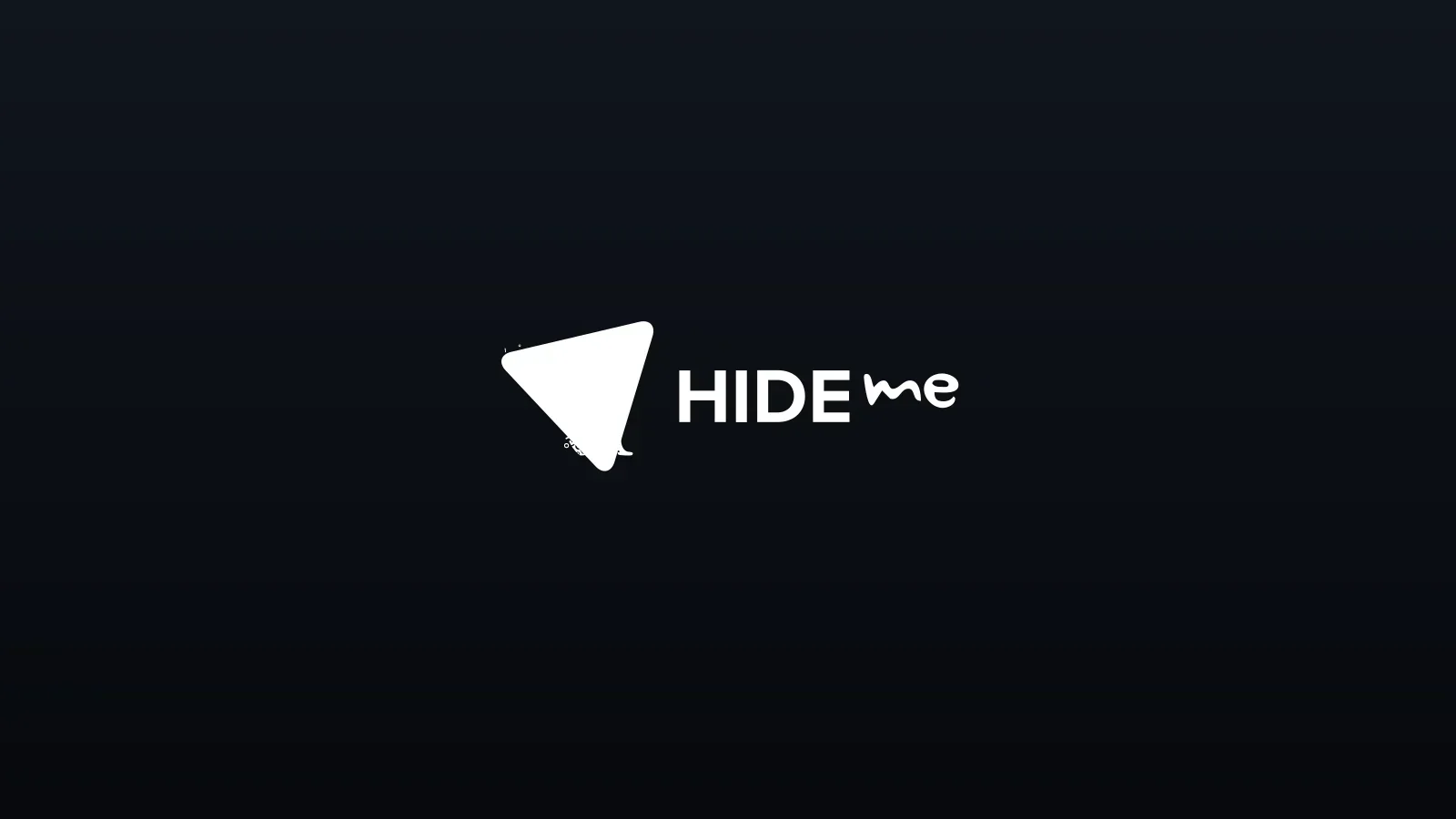 Marca hide.me em branco centralizada sobre fundo escuro com gradiente vertical