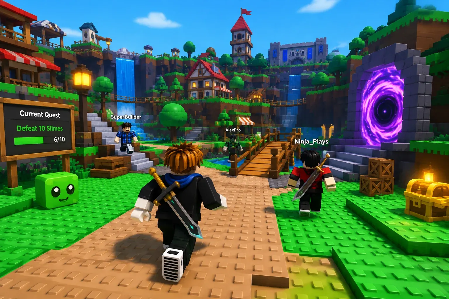Roblox gameplay simulation with characters in an adventure setting
