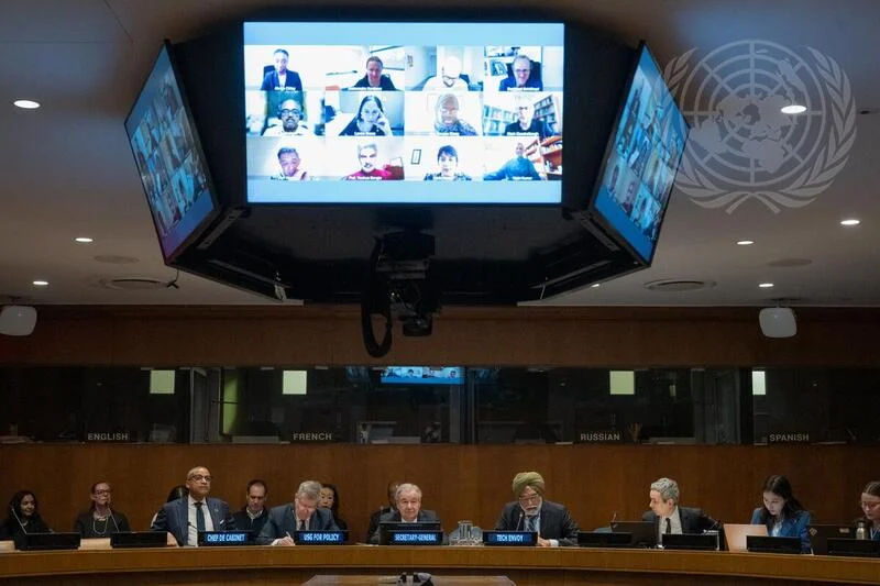 Members of the UN Independent International Scientific Panel on AI during its inaugural meeting.