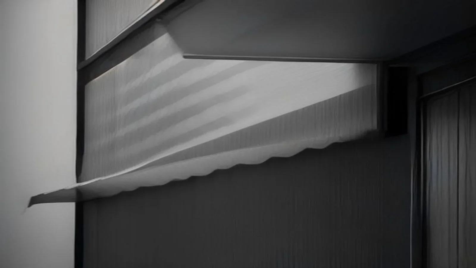 Bandas horizontales recortadas formando una marquesina de tienda abstracta en blanco y negro
