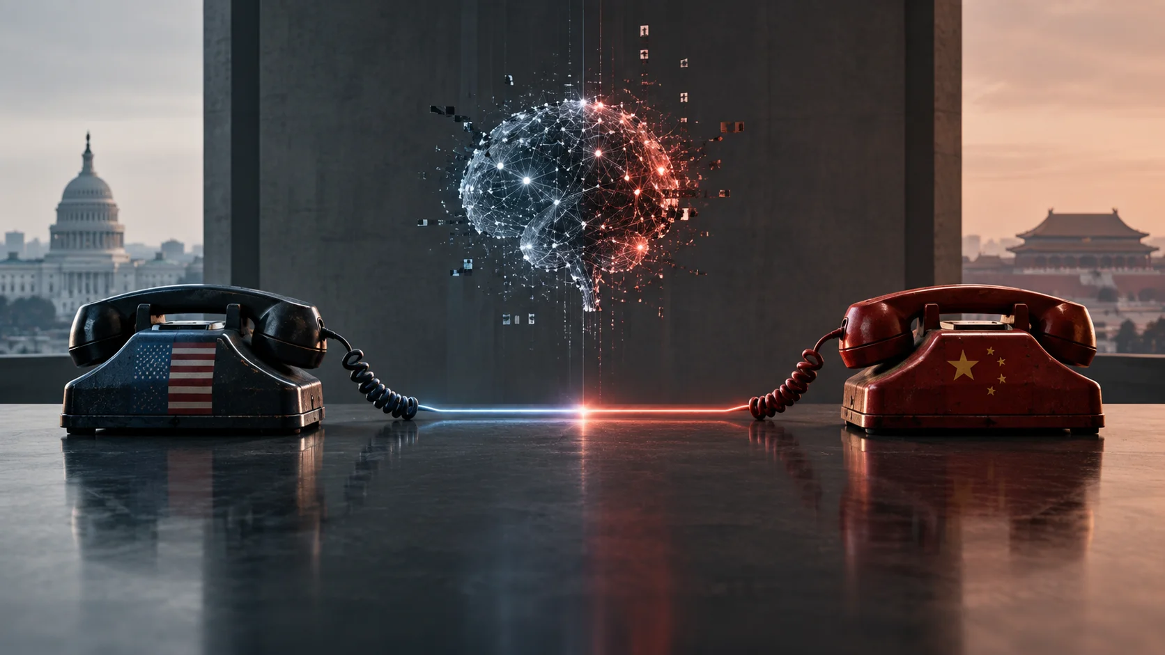 Phones symbolize emergency channel between the U.S. and China for AI incidents.