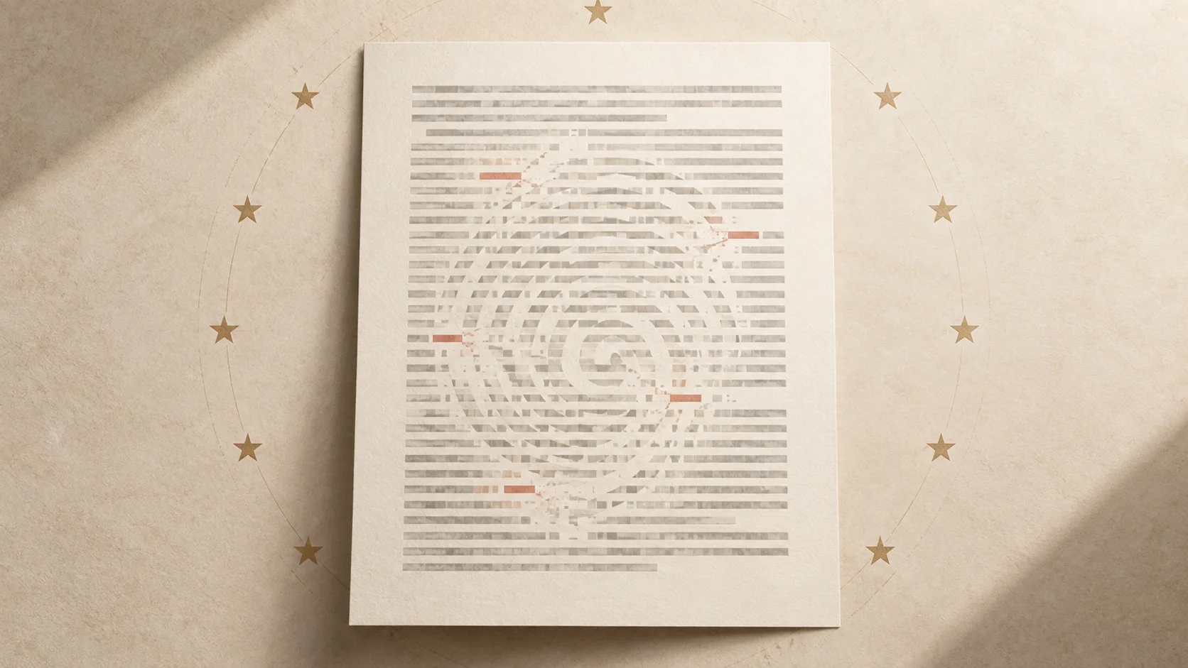 Ilustração conceitual mostra um documento com marca d’água textual fragmentada, simbolizando a degradação da detecção após edições.