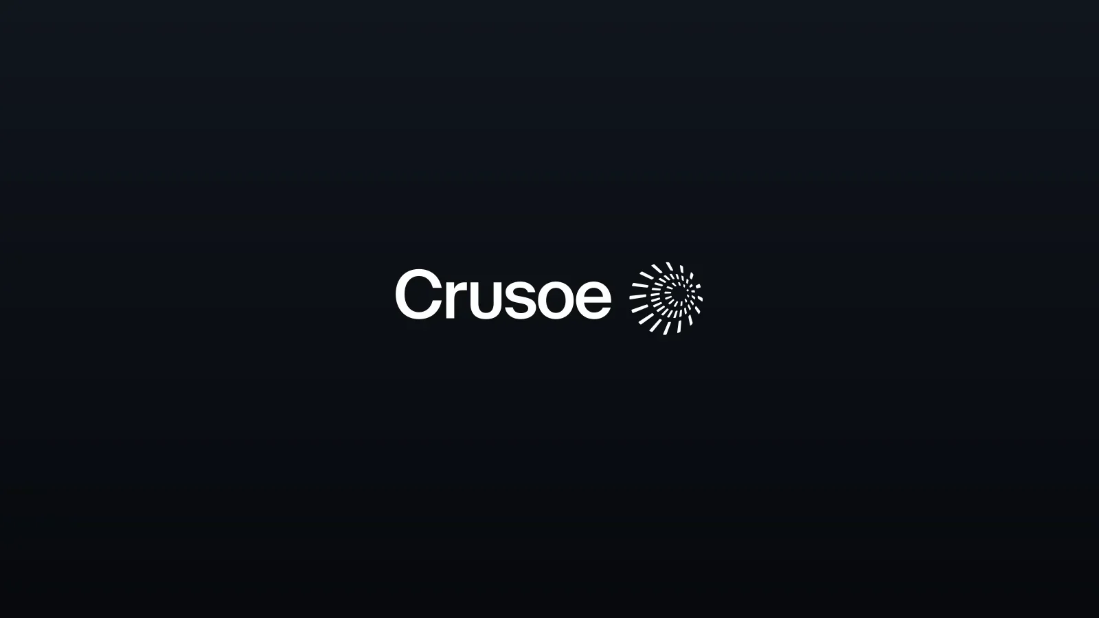 Marca Crusoe em branco sobre fundo escuro com gradiente suave, composição centralizada e minimalista