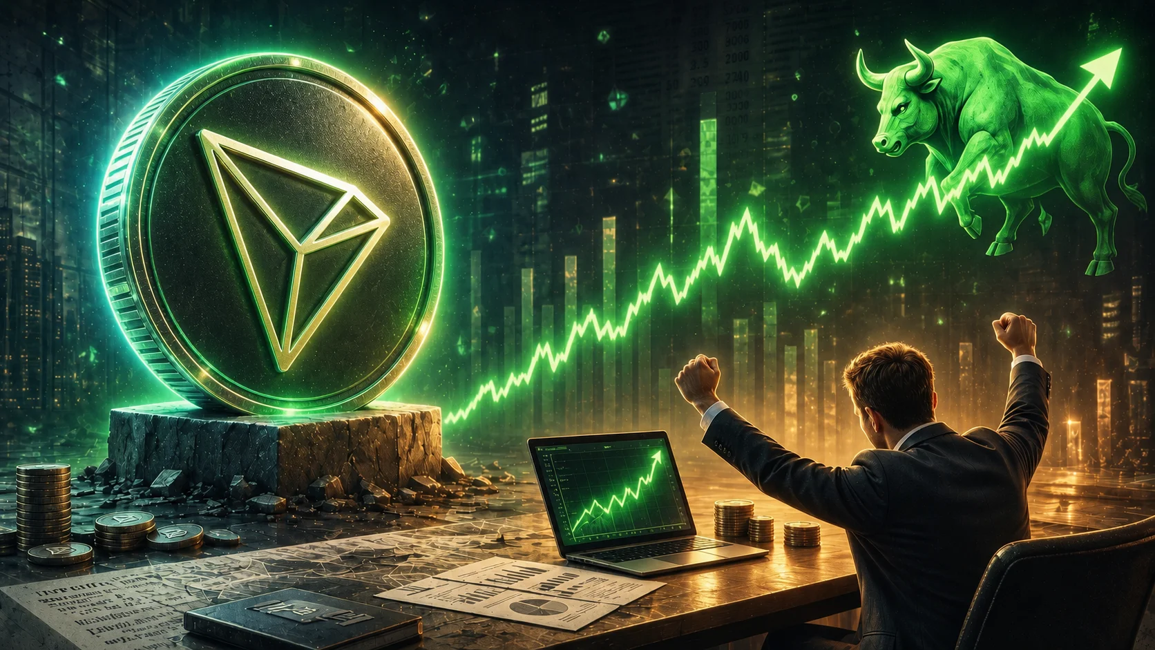 Illustration depicts Tron Inc.'s strategy of expanding its TRX treasury amid the company's growing exposure to the cryptocurrency market.