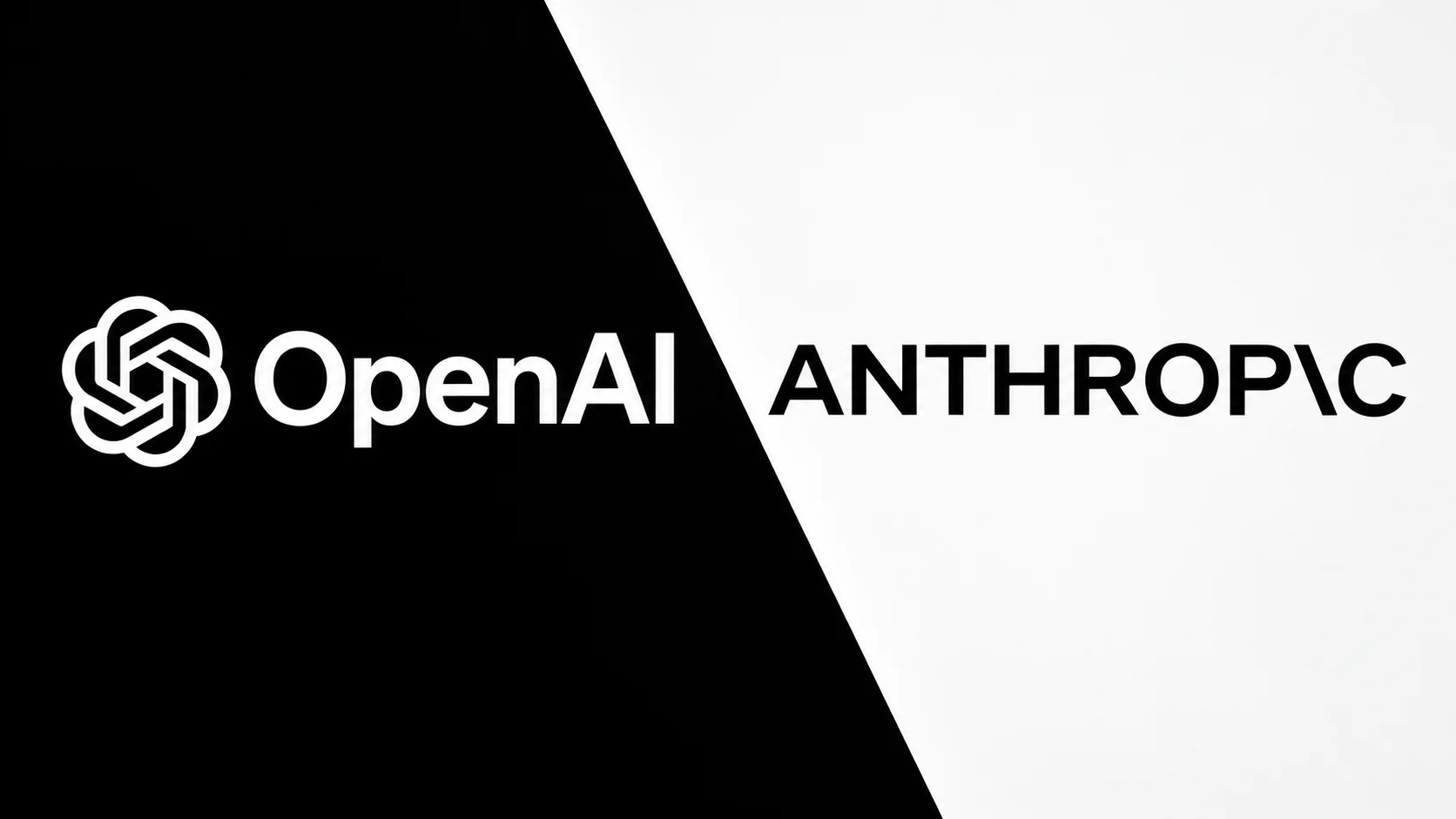 OpenAI and Anthropic logos in a black-and-white editorial composition.