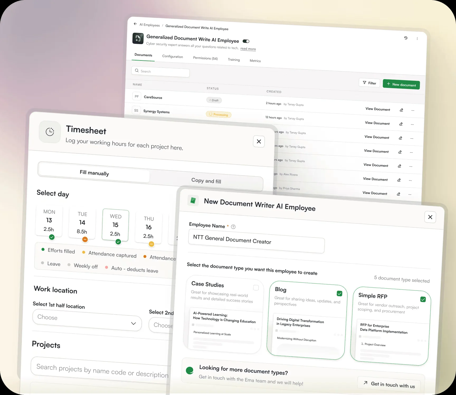Ema’s AI Employee Builder lets companies configure agents to execute workflows across enterprise systems.
