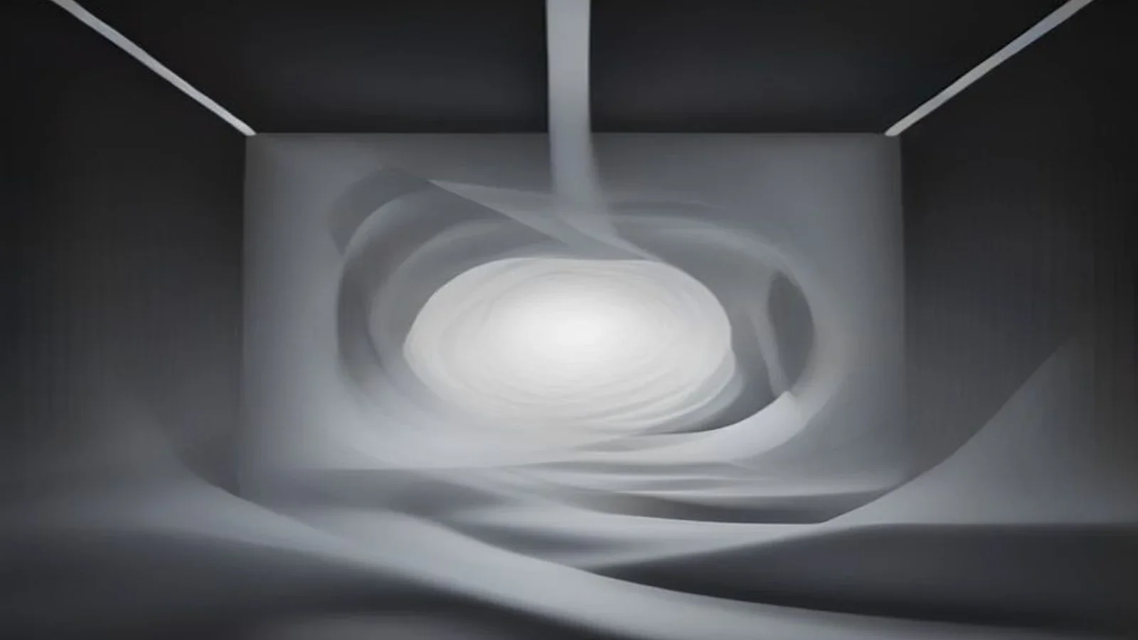 Loops entrelaçados formando uma ponte abstrata em preto e branco, com luz no ponto de conexão