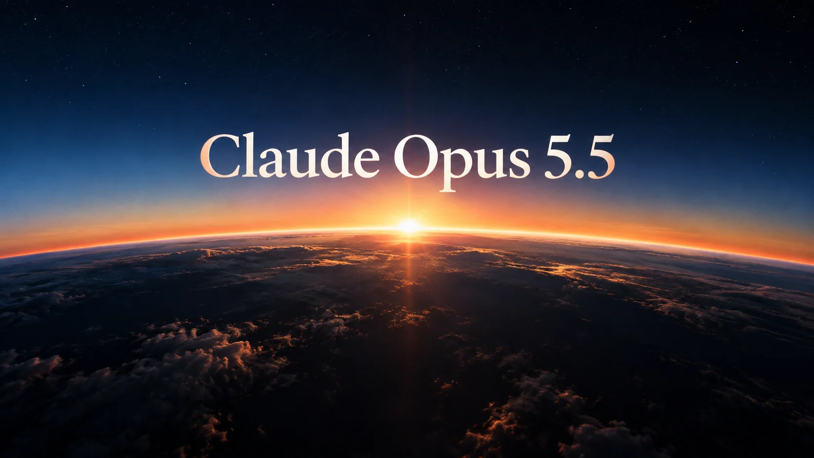 Imagem de capa mostra o título “Claude Opus 5.5” sobre o horizonte da Terra visto do espaço, com luz intensa no nascer do sol.