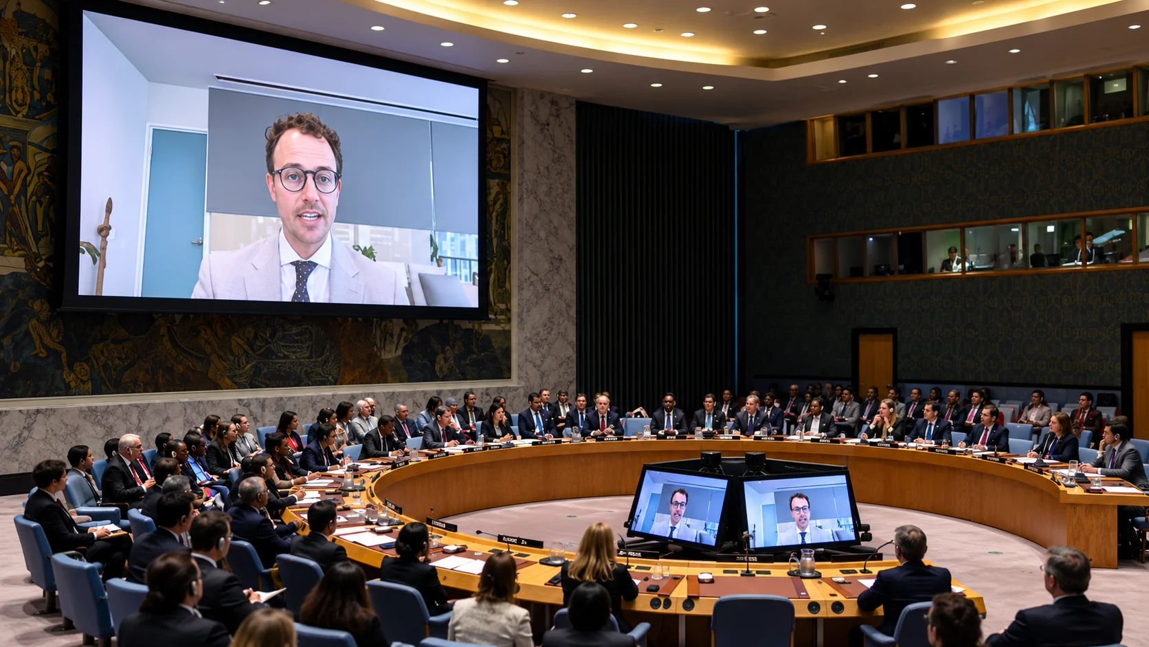 Remote testimony during a UN Security Council session on artificial intelligence.