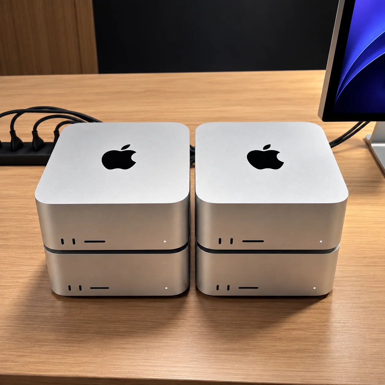 Four Mac Studio systems networked together for local AI workloads at an Apple facility in Silicon Valley.