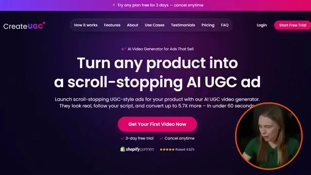 CreateUGC landing page — AI UGC ad generator