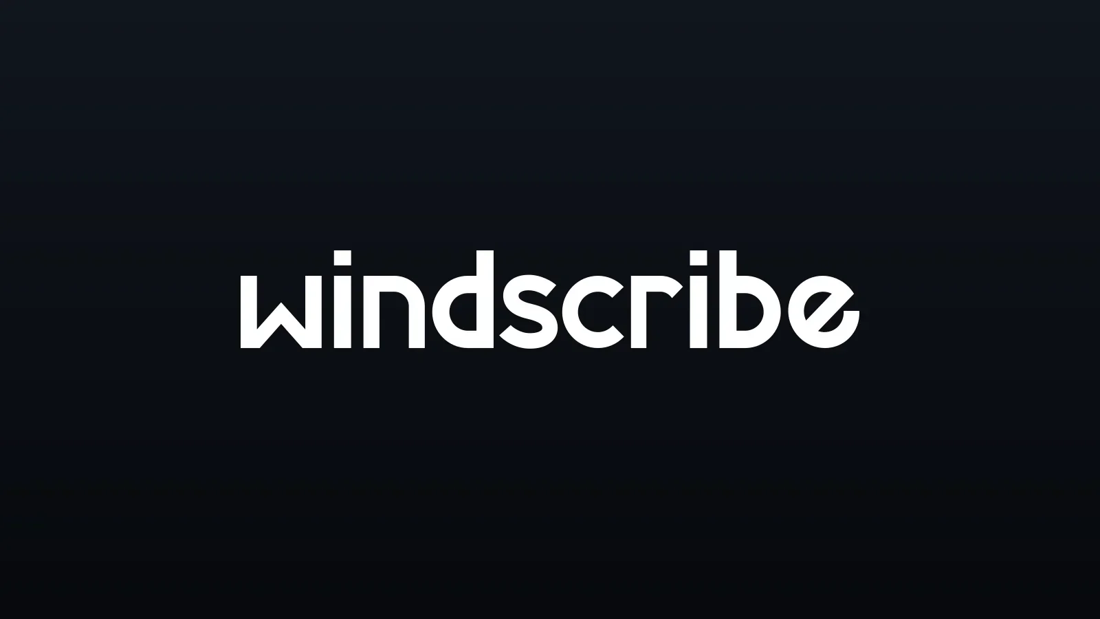 Marca Windscribe em branco centralizada sobre fundo escuro com gradiente vertical