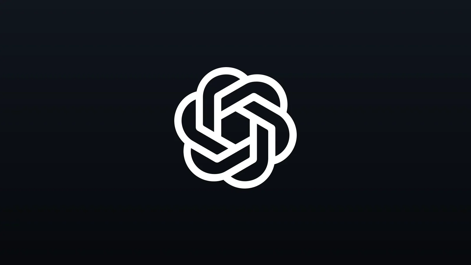 Símbolo da OpenAI em branco sobre fundo escuro gradiente