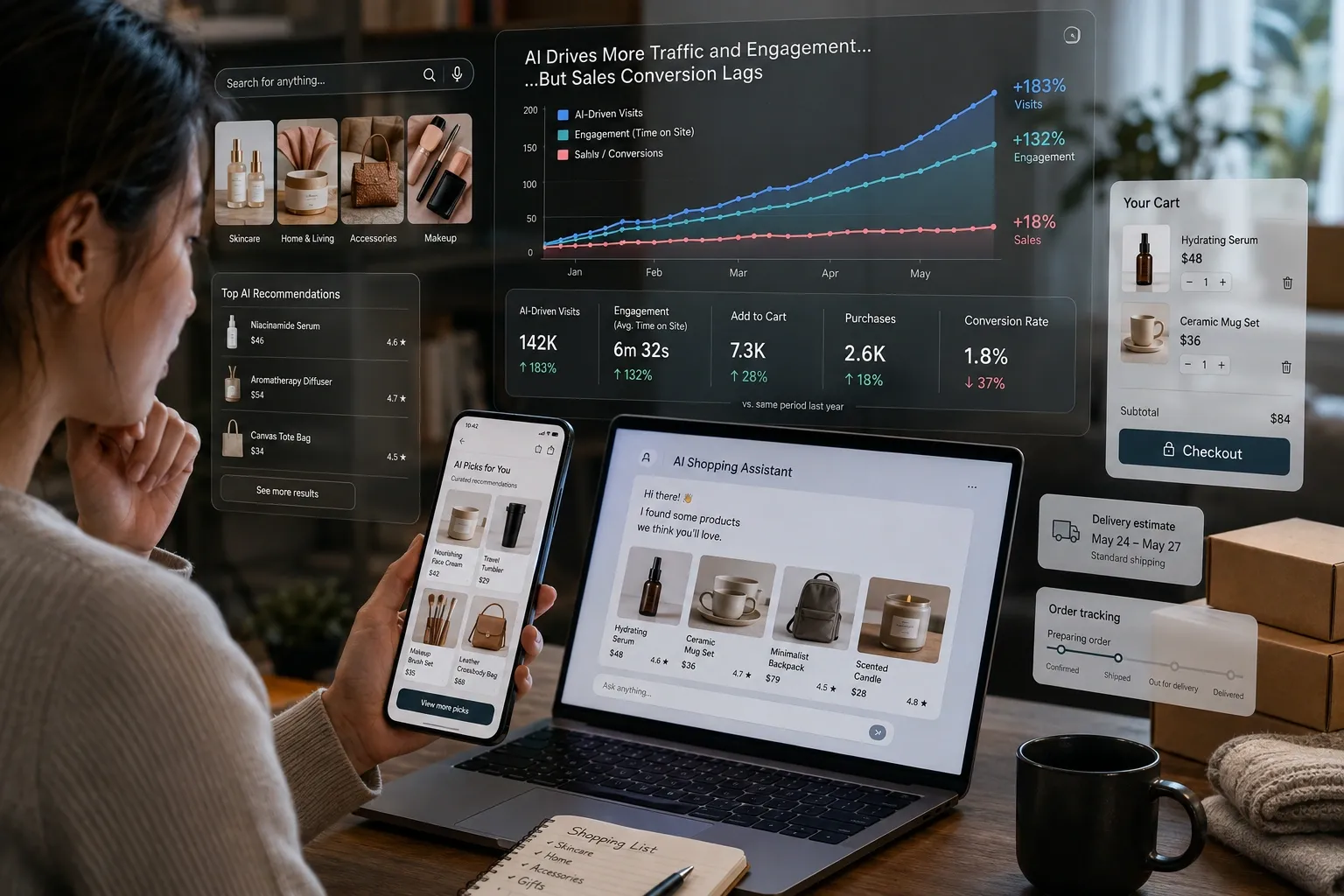 Consumer uses an AI assistant to search for products at an online store.
