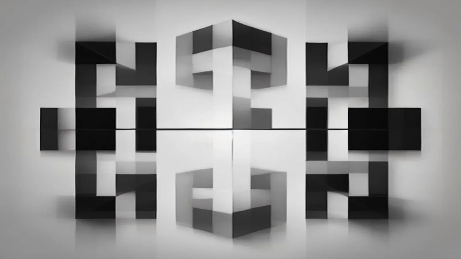 Cuadrícula abstracta de cuadrados con densidades alternadas en blanco y negro, formando un patrón ajedrezado de luz