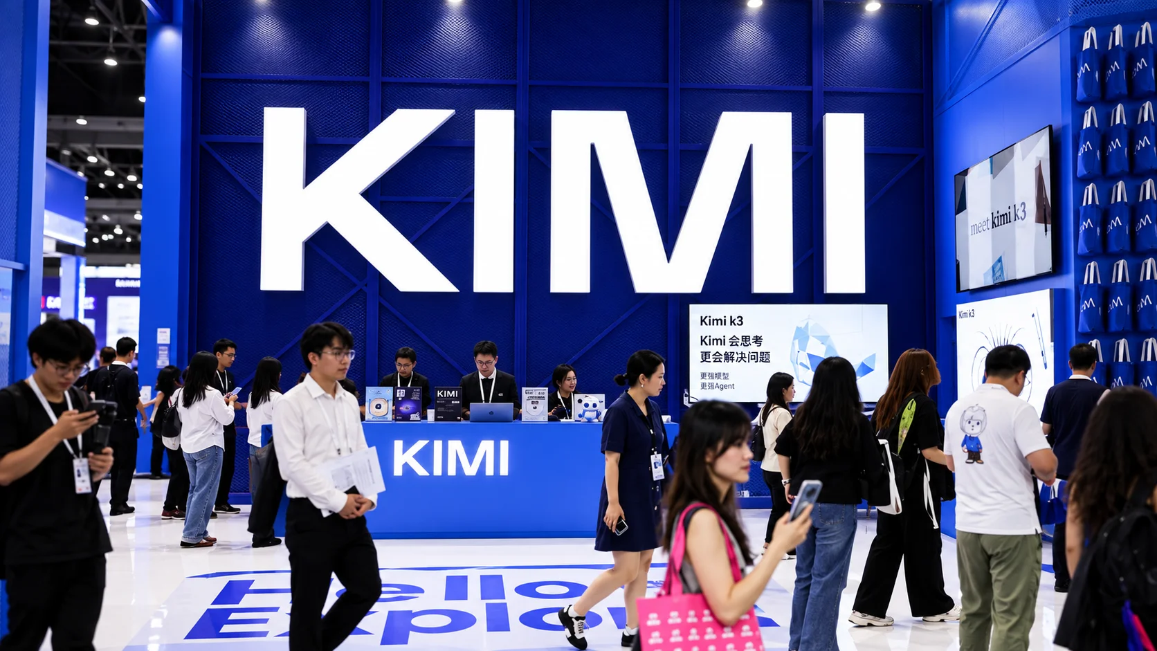 Kimi booth with the brand featured prominently during a technology fair.