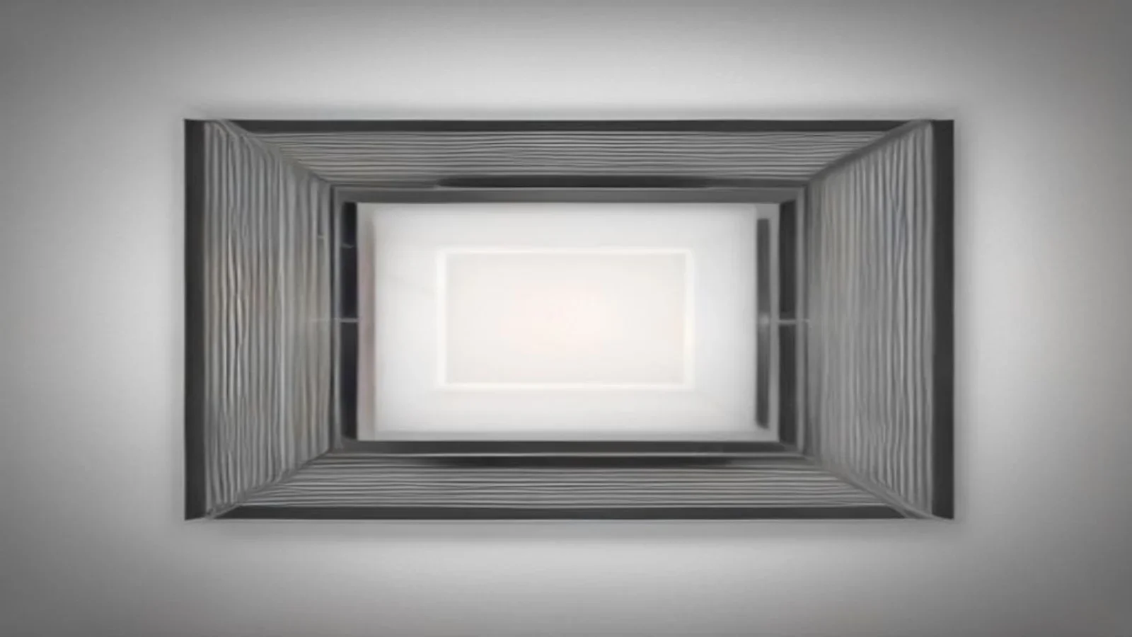 Retângulos concêntricos expandindo em preto e branco, com camadas que abrem para o exterior