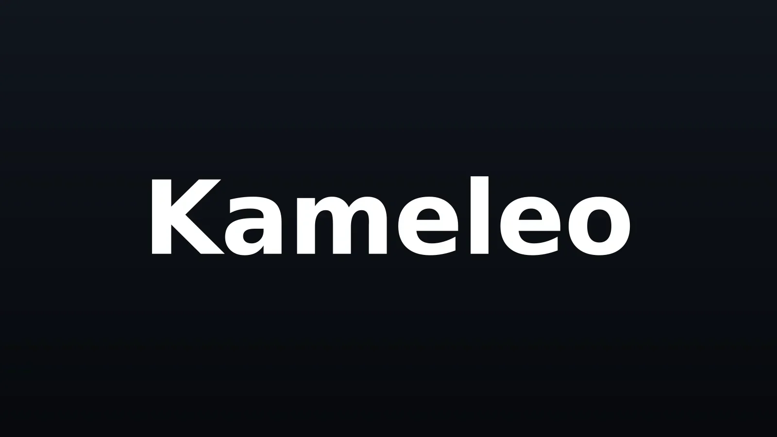 Nome Kameleo em branco centralizado sobre fundo escuro com gradiente vertical