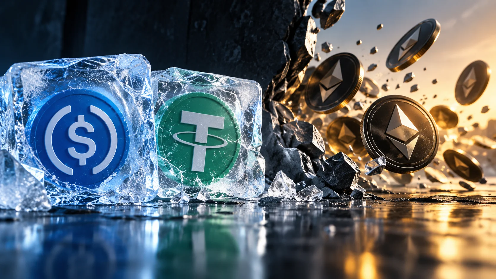 USDC and USDT frozen in contrast to ETH beyond the reach of issuers.