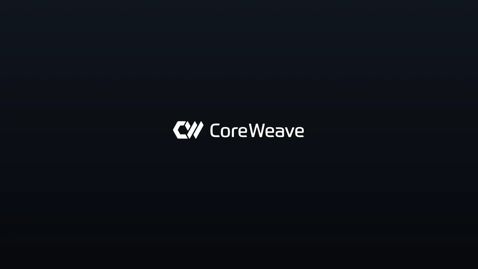 Marca CoreWeave em branco sobre fundo escuro com gradiente suave, composição centralizada e minimalista