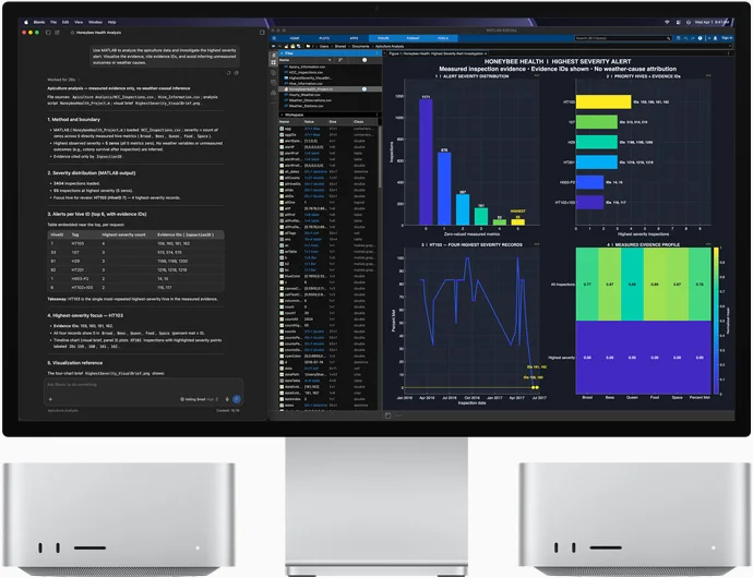 Mac Studio running local AI workloads with LM Studio Bionic and MATLAB.