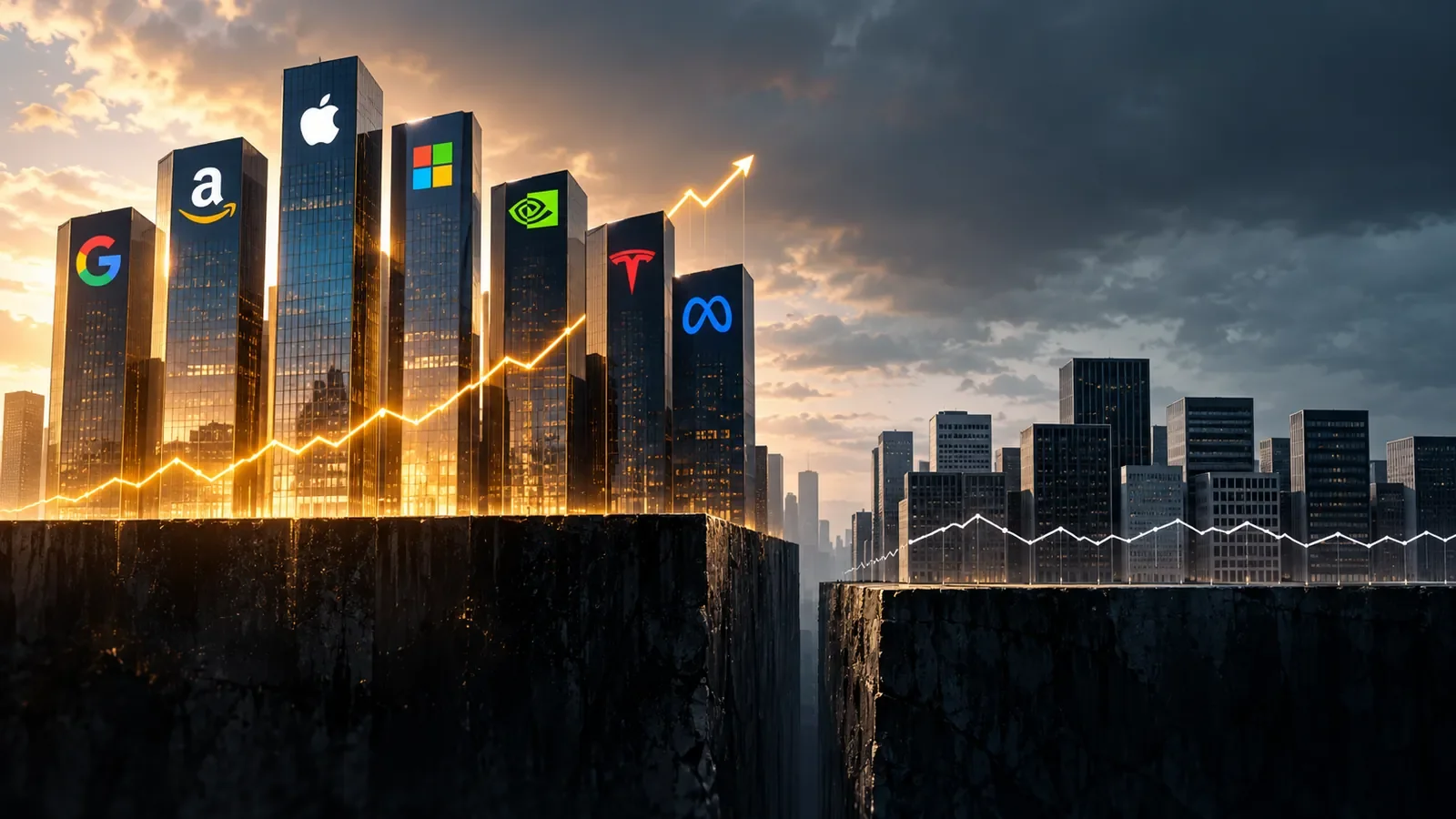 Illustrative composition contrasts seven growing tech giants with companies with stagnant performance.