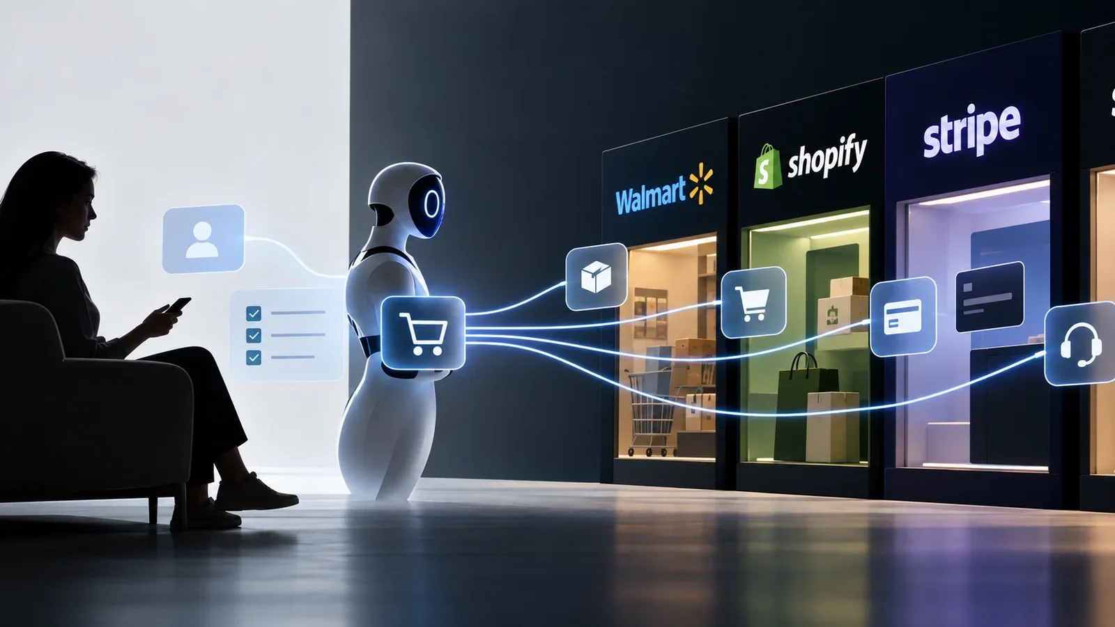 Agente de IA conecta usuário a Walmart, Shopify e Stripe.