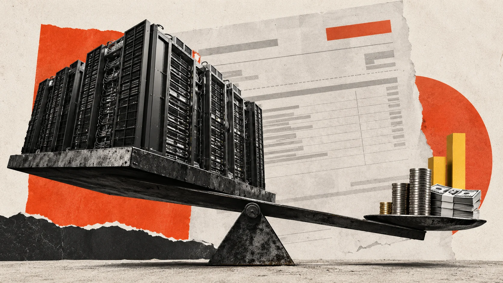 Scale contrasts AI servers with money and revenue.